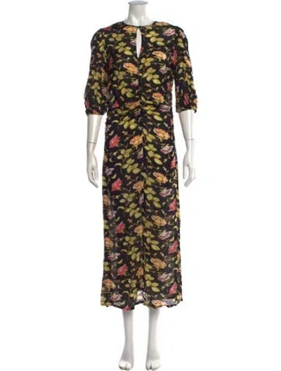 Pre-owned Bytimo Floral Print Long Dress In Black