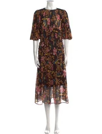Pre-owned Bytimo Floral Print Long Dress In Brown