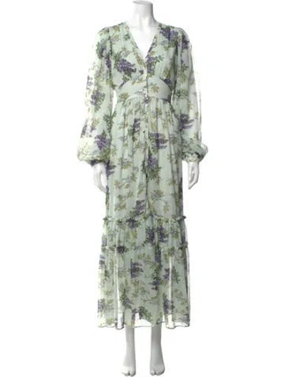 Pre-owned Bytimo Floral Print Long Dress In Green