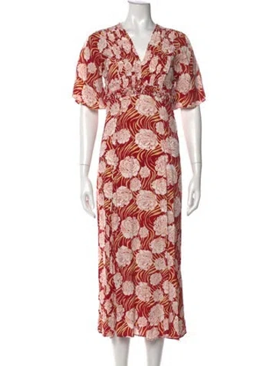 Pre-owned Bytimo Floral Print Long Dress In Red