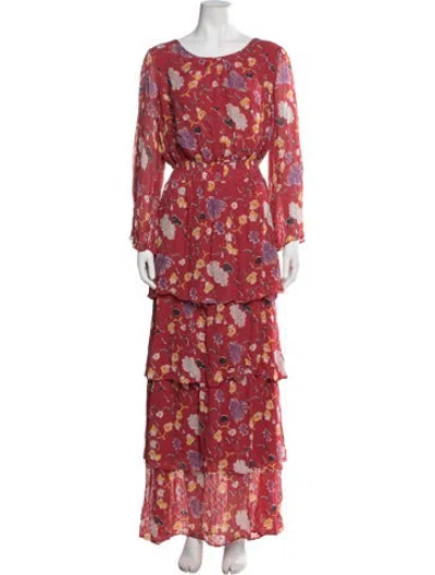 Pre-owned Bytimo Floral Print Long Dress In Red