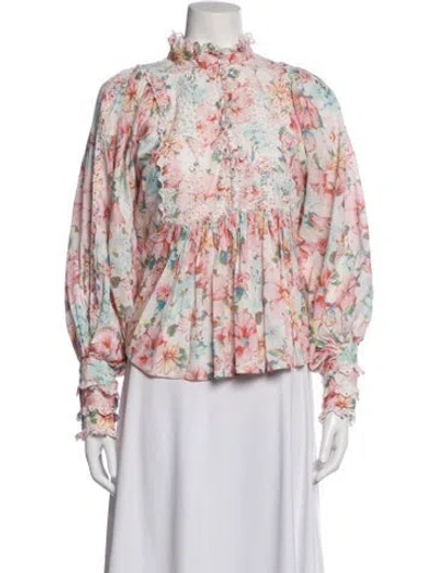 Pre-owned Bytimo Floral Print Long Sleeve Blouse In Pink/white