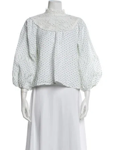 Pre-owned Bytimo Floral Print Long Sleeve Blouse In White