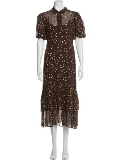 Pre-owned Bytimo Floral Print Midi Length Dress In Brown