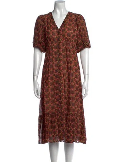 Pre-owned Bytimo Floral Print Midi Length Dress In Brown