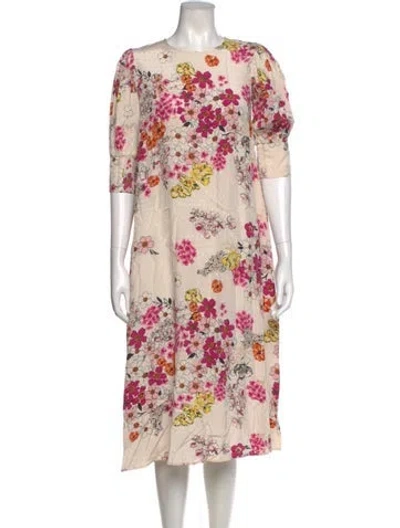 Pre-owned Bytimo Floral Print Midi Length Dress In Neutral
