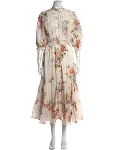 Pre-owned Bytimo Floral Print Midi Length Dress In Neutrals