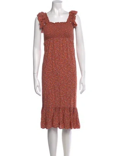 Pre-owned Bytimo Floral Print Midi Length Dress In Orange