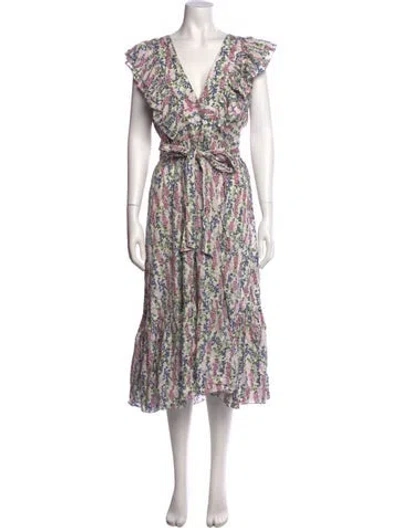 Pre-owned Bytimo Floral Print Midi Length Dress In White