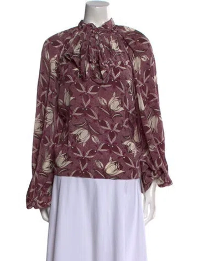 Pre-owned Bytimo Floral Print Mock Neck Blouse In Pink