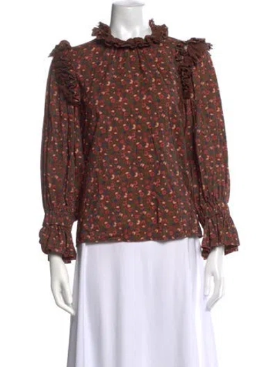 Pre-owned Bytimo Floral Print Tie Neck Blouse In Brown