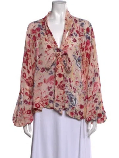 Pre-owned Bytimo Floral Print Tie Neck Blouse In Red/white
