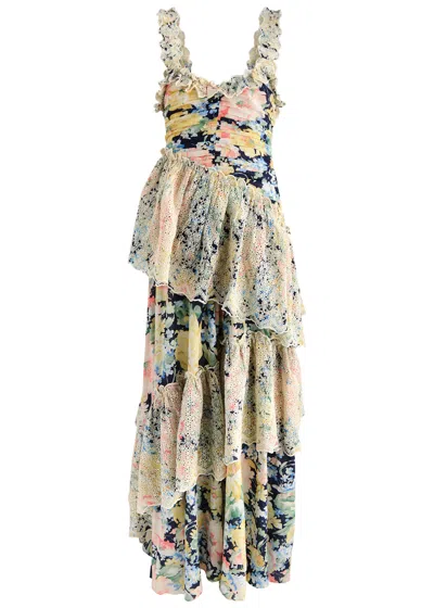 Bytimo Floral-print Tiered Cotton-blend Maxi Dress In Multicoloured
