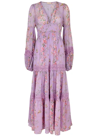 Bytimo Floral-print Tiered Georgette Maxi Dress In Plum