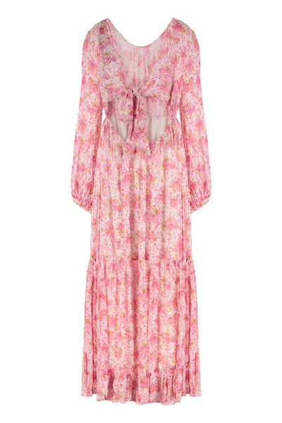 Bytimo Floral Print Viscose Mini Dress In Pink