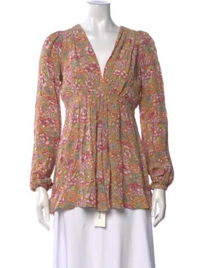 Pre-owned Bytimo Floral Print V-neck Blouse In Orange