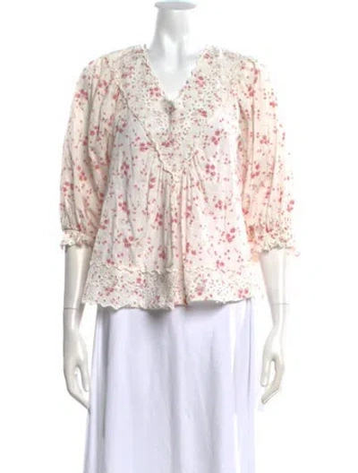 Pre-owned Bytimo Floral Print V-neck Blouse In White