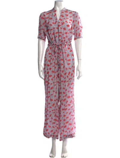 Pre-owned Bytimo Floral Print V-neck Jumpsuit In Purple