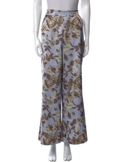 Pre-owned Bytimo Floral Print Wide Leg Pants In Blue