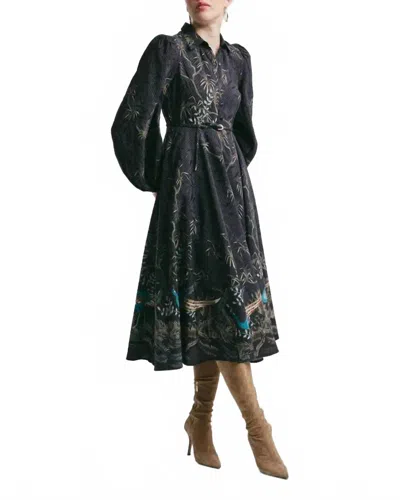 Bytimo Jacquard Midi Dress In Blue Peacock In Black