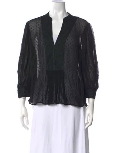 Pre-owned Bytimo Patterned V-neck Blouse In Black