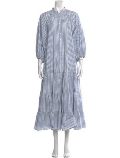 Pre-owned Bytimo Plaid Print Long Dress In Blue