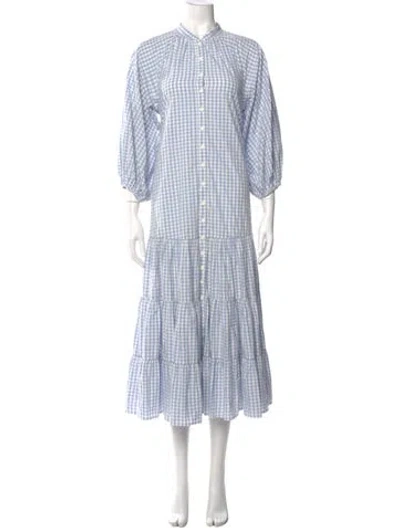 Pre-owned Bytimo Plaid Print Long Dress In Blue