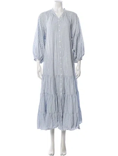 Pre-owned Bytimo Plaid Print Long Dress In Blue