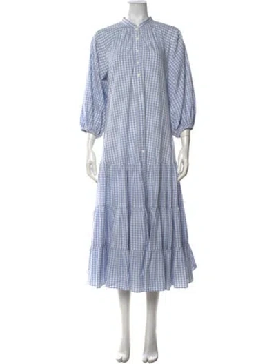 Pre-owned Bytimo Plaid Print Long Dress In Blue