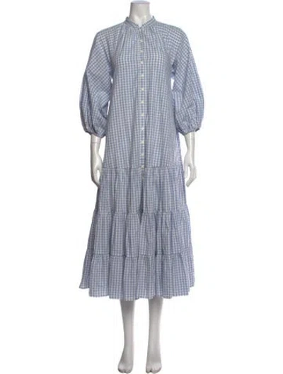 Pre-owned Bytimo Plaid Print Long Dress In Blue
