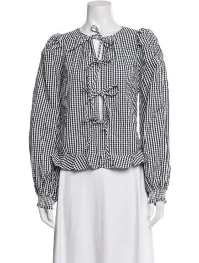 Pre-owned Bytimo Plaid Print Tie Neck Blouse In Multi