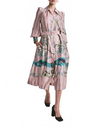 Bytimo Satin Belt Dress In Green Peacock In Pink