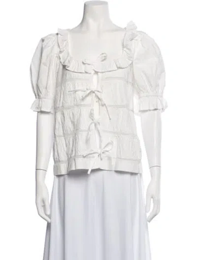 Pre-owned Bytimo Square Neckline Short Sleeve Blouse In White