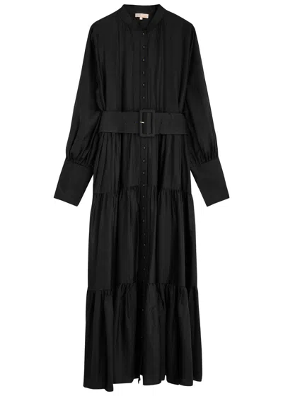 Bytimo Striped-jacquard Belted Woven Maxi Dress In Black