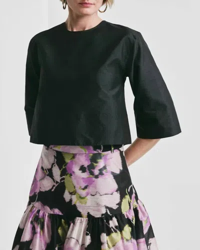 Bytimo Taffeta Crew Neck Top In Black In Green