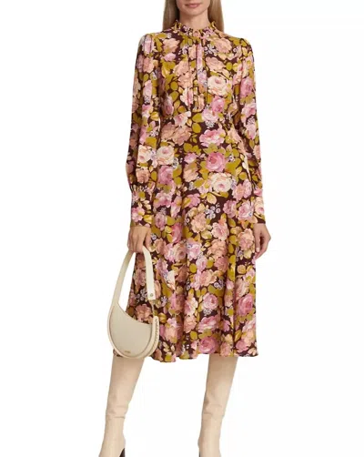 Bytimo Women's Floral Midi Dress In Autumn Flowers In Brown