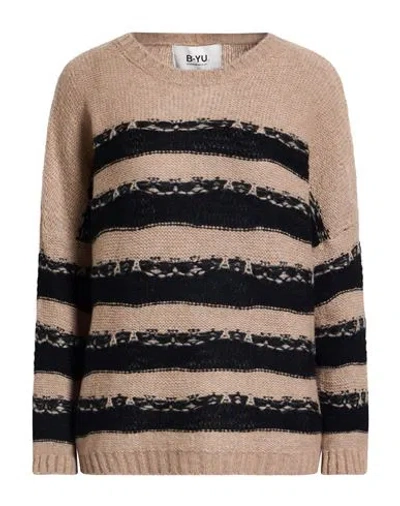 B.yu B. Yu Woman Sweater Beige Size Xl Merino Wool, Polyamide In Brown