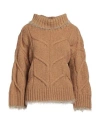 B.yu B. Yu Woman Turtleneck Camel Size S Acrylic, Mohair Wool, Wool, Polyamide In Beige