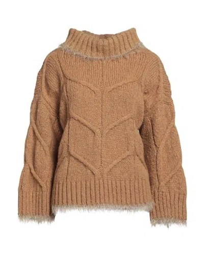 B.yu B. Yu Woman Turtleneck Camel Size S Acrylic, Mohair Wool, Wool, Polyamide In Beige