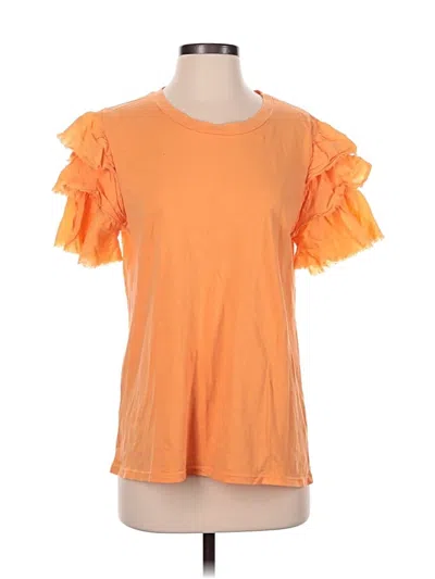 Pre-owned B.yu Short Sleeve Top Orange Ruffles Neckline Tops