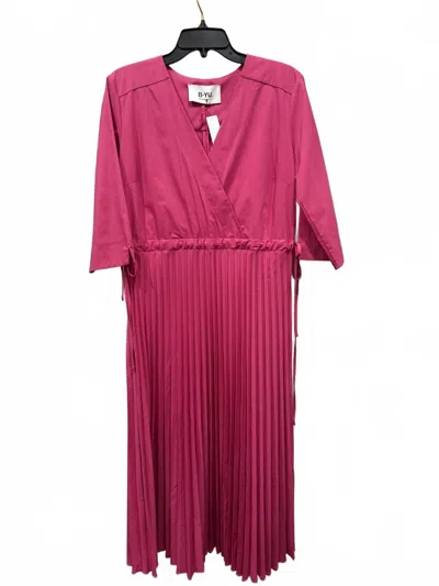 B.yu Women's Pleated Three Quarter Dress In Fushia In Pink