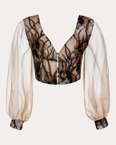 Byvarga Women's Leana Silk Organza Lace Corset Blouse In Black