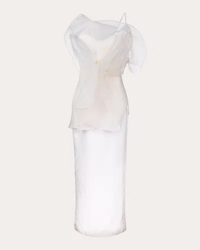 Byvarga Women's Lily Organza Flower Overlay Maxi Dress In White
