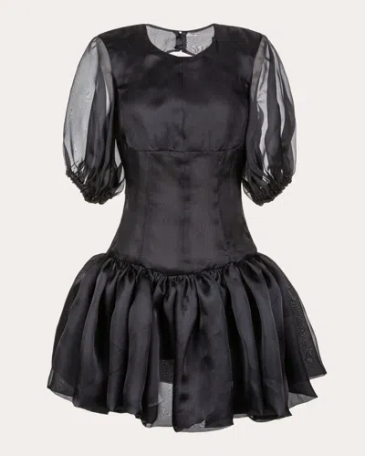 Byvarga Women's Macey Silk Organza Puff-sleeve Mini Dress In Black