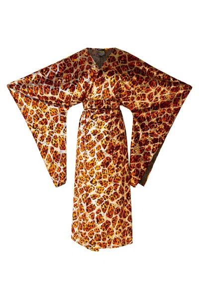 Byvinnik Women's Black / Brown Bohémienne Kimono Robe “light Shrimp Leopard" Velvet In Black/brown