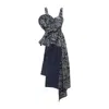 Byvinnik Women's Black / Grey Fleur Peplum Top In Denim Skulls