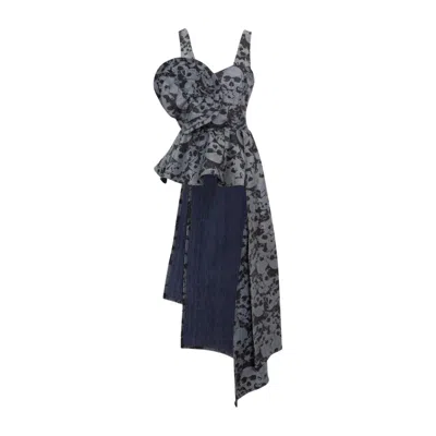 Byvinnik Women's Black / Grey Fleur Peplum Top In Denim Skulls