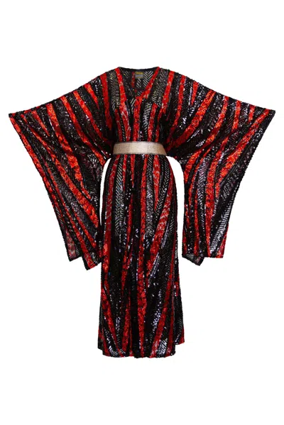 Byvinnik Women's Black / Red Bohémienne Sequin Kimono Robe In Femme Fatale