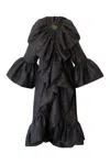 Byvinnik Women's Black Ruffle Jacquard Manhattan Opera Coat In Turandot In Black