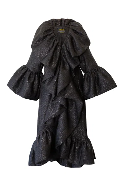 Byvinnik Women's Black Ruffle Jacquard Manhattan Opera Coat In Turandot